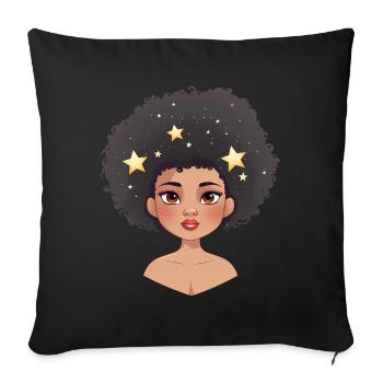 Black Afro Girl with Stars Melanin Black Pride - Sofa pillow with filling 45cm x 45cm - black - Front