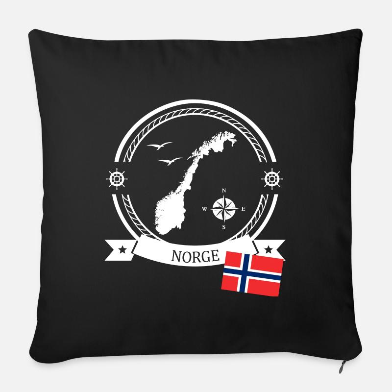 Conception maritime de la Norvège - Norge - Coussin et housse de 45 x 45 cm - noir
