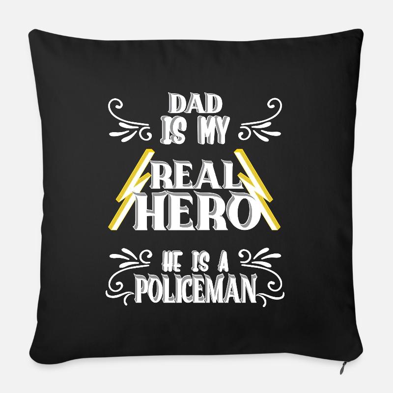 Papa mon vrai héros, policier, fierté, cadeau, - Coussin et housse de 45 x 45 cm - noir