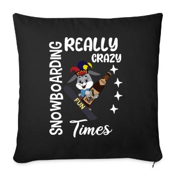 Snowboarding crazy times, lapin de Pâques avec snowboard - Coussin et housse de 45 x 45 cm - noir - Devant