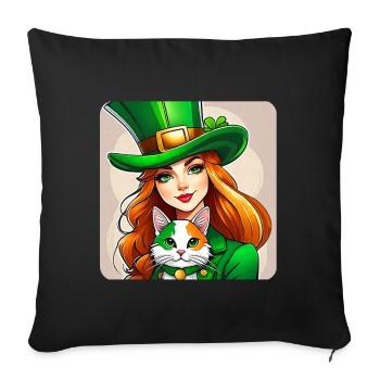 Saint Patrick's Day leprechaun with cat - Sofa pillow with filling 45cm x 45cm - black - Front