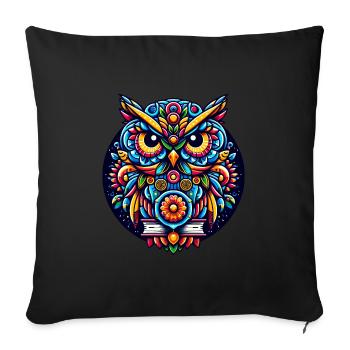HIBOU TOTEM SAGESSE CONNAISSANCE OISEAU NUIT FORÊT NATURE - Coussin et housse de 45 x 45 cm - noir - Devant