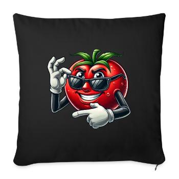 Cool Tomate Lunettes de Soleil Dessin Animé Veggie Fun - Coussin et housse de 45 x 45 cm - noir - Devant