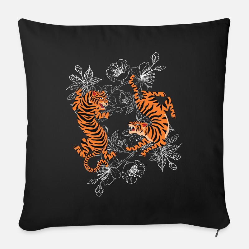 Japanische Tiger mit Kirschblüten - Sofakissen mit Füllung 45 x 45 cm - Schwarz