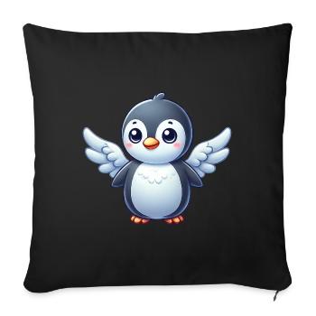 Süßer Pinguin Comic Engel mit Flügeln - Sofakissen mit Füllung 45 x 45 cm - Schwarz - Vorne