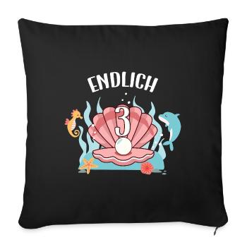 Motif d’anniversaire de coquillage enfin 3 ans fille - Coussin et housse de 45 x 45 cm - noir - Devant