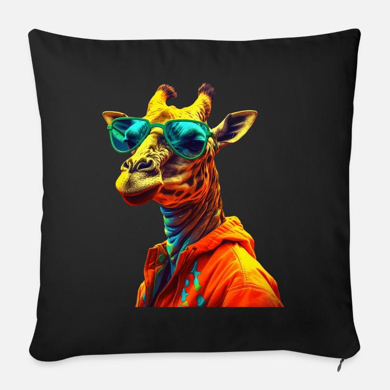 Giraffe mit Sonnenbrille Bunt Coole Giraffen - Sofakissen mit Füllung 45 x 45 cm - Schwarz