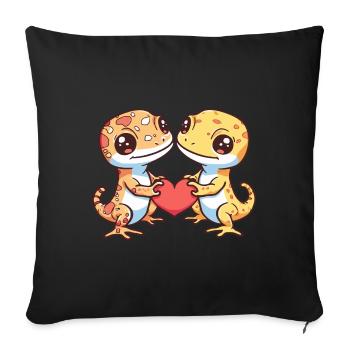 Lézard Couple Amoureux Gecko Lézard Saint-Valentin - Coussin et housse de 45 x 45 cm - noir - Devant