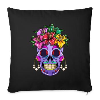 Day of the Dead Skull Flora Blumen Verzierung - Sofakissen mit Füllung 45 x 45 cm - Schwarz - Vorne