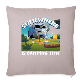 Quelque part, c’est le temps du camping - Coussin et housse de 45 x 45 cm - taupe clair - Devant