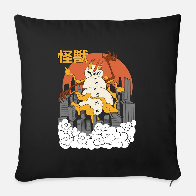 Cheval Géant Coucher de Soleil Japonais - Coussin et housse de 45 x 45 cm - noir