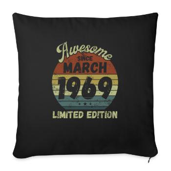 Génial depuis mars 1969 - Anniversaire - Coussin et housse de 45 x 45 cm - noir - Devant