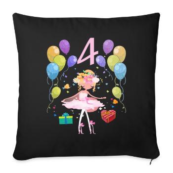 Ballerina Geburtstagsshirt 4 Jahre Mädchen - Sofakissen mit Füllung 45 x 45 cm - Schwarz - Vorne