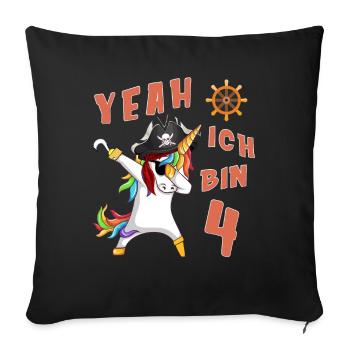 4 Jahre alt Geburtstag Junge Pirat Einhorn Party - Sofakissen mit Füllung 45 x 45 cm - Schwarz - Vorne