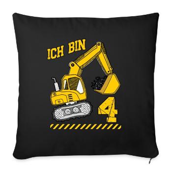 Bagger Geburtstagsshirt 4 Jahre Junge Geburtstag - Sofakissen mit Füllung 45 x 45 cm - Schwarz - Vorne
