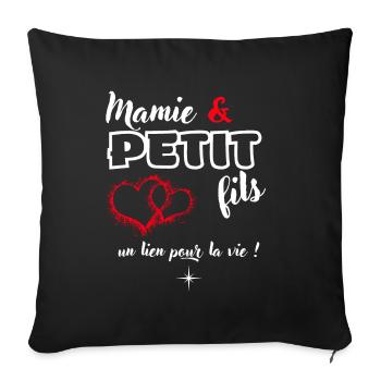 Cadeau grand mère et petit fils - Super mamie mamy - Coussin et housse de 45 x 45 cm - noir - Devant