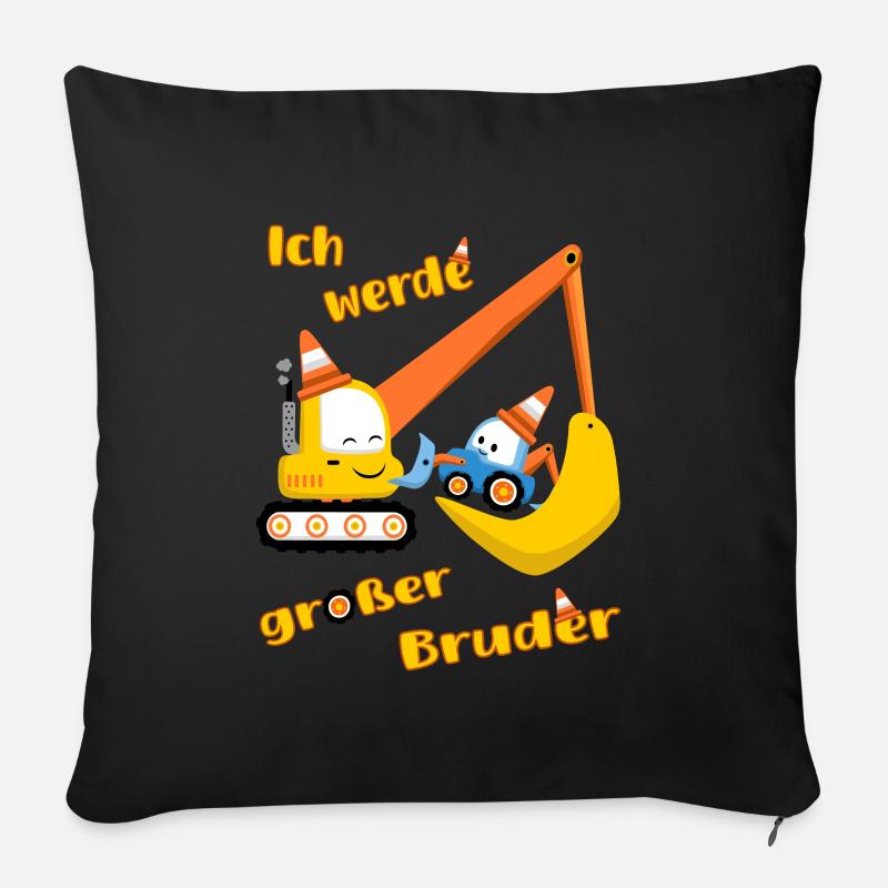 Großer Bruder Traktor und Bagger -Ich werde Bruder - Sofakissen mit Füllung 45 x 45 cm - Schwarz