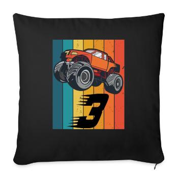 Birthday Monstertruck 3 years boy - Sofa pillow with filling 45cm x 45cm - black - Front