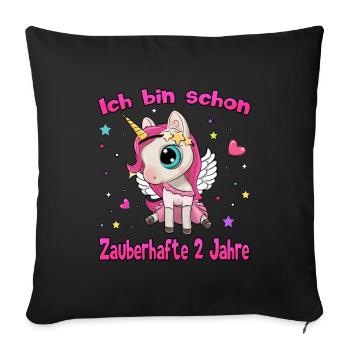 Mädchen Einhorn 2. Geburtstag Ich bin 2 Jahre - Sofakissen mit Füllung 45 x 45 cm - Schwarz - Vorne