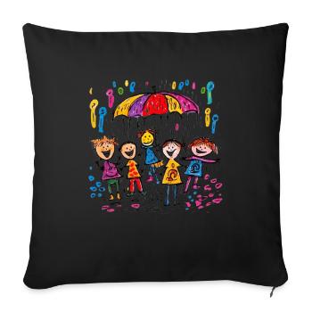 Kinderbild Malen Kinder spielen im Regen - Sofakissen mit Füllung 45 x 45 cm - Schwarz - Vorne