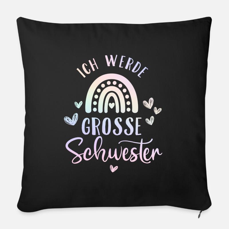 Ich werde große Schwester 2025 Regenbogen Mädchen - Sofakissen mit Füllung 45 x 45 cm - Schwarz