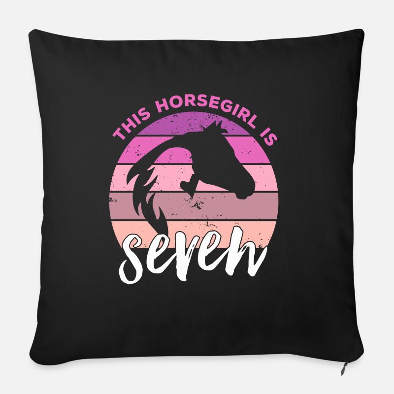 Geburtstag 7 Mädchen Pferd Reiten Stall Party 7 Ja - Sofakissen mit Füllung 45 x 45 cm - Schwarz