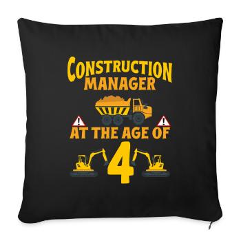 Fête de construction 4ème anniversaire camion 4 ans - Coussin et housse de 45 x 45 cm - noir - Devant