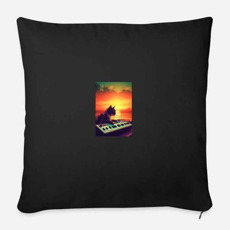 Cat Synthesizer Katze Retro Vintage Studio Gear - Sofakissen mit Füllung 45 x 45 cm - Schwarz