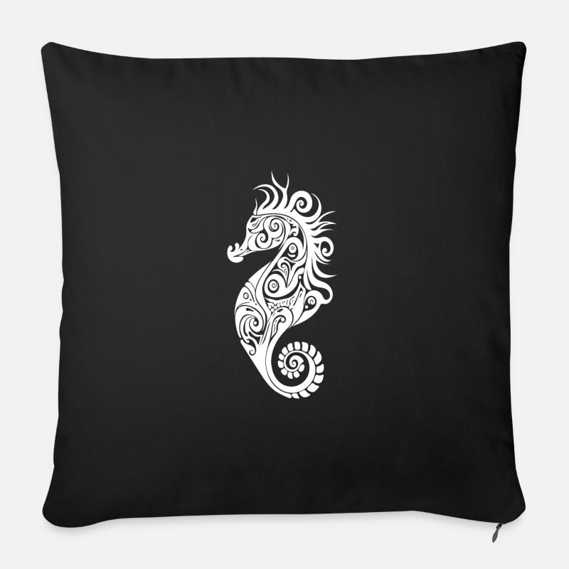 Kleines Niedliches Vintage Seepferdchen - Sofakissen mit Füllung 45 x 45 cm - Schwarz