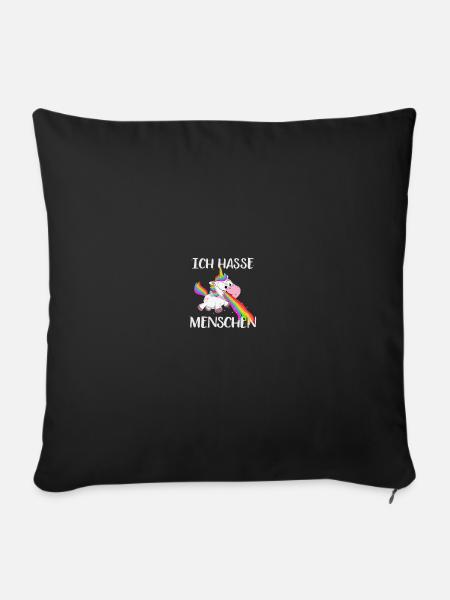 Ich hasse Menschen kotzendes Einhorn Geschenk - Sofakissen mit Füllung 45 x 45 cm - Schwarz