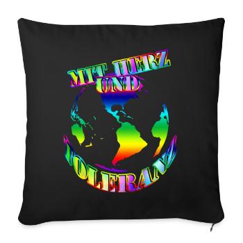 with heart and tolerance World - Sofa pillow with filling 45cm x 45cm - black - Front