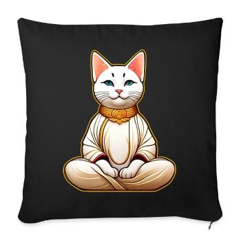 Mignon chat blanc en position de yoga de Bouddha - Coussin et housse de 45 x 45 cm - noir - Devant