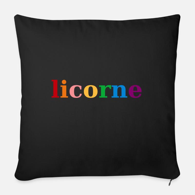 licorne couleurs arc en ciel - Coussin et housse de 45 x 45 cm - noir