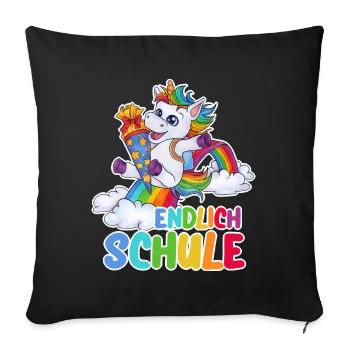 "Endlich Schule!" Einhorn Schulkind mit Zuckertüte - Sofakissen mit Füllung 45 x 45 cm - Schwarz - Vorne