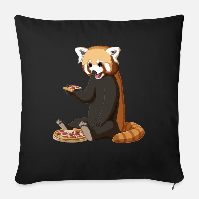 Roter Panda isst Pizza - Sofakissen mit Füllung 45 x 45 cm - Schwarz