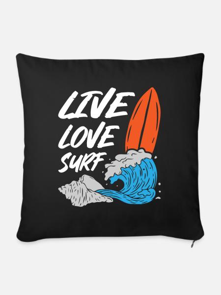 Live Love Surfing - Sofakissen mit Füllung 45 x 45 cm - Schwarz