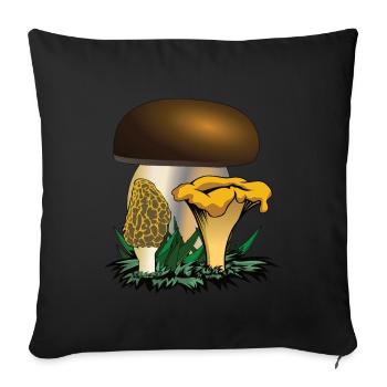 Cueillette de champignons : cèpe, chanterelles, morilles - Coussin et housse de 45 x 45 cm - noir - Devant