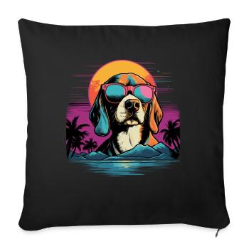 Retro Wave Beagle Dog Shirt - Sofa pillow with filling 45cm x 45cm - black - Front
