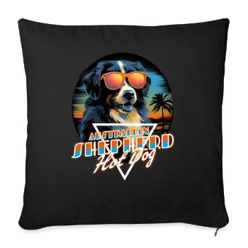 Retro Wave Australian Shepherd Hot Dog Shirt - Sofa pillow with filling 45cm x 45cm - black - Front