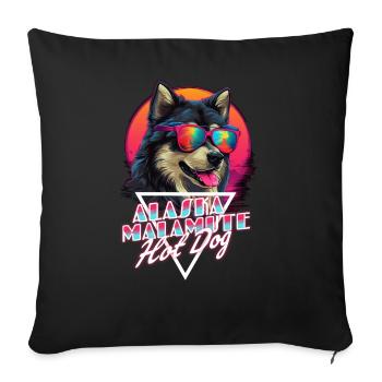 Retro Wave Alaska Malmute Hot Dog Shirt - Sofa pillow with filling 45cm x 45cm - black - Front