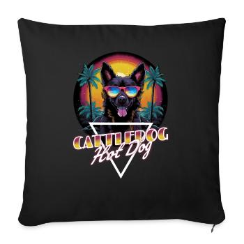 Retro Wave Cattledog Hot Dog Shirt - Sofa pillow with filling 45cm x 45cm - black - Front
