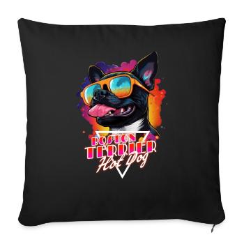 Retro Wave Boston Terrier Hot Dog Shirt - Sofa pillow with filling 45cm x 45cm - black - Front