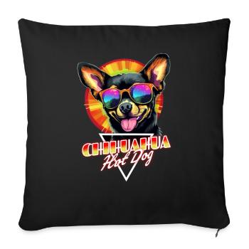 Retro Wave Chihuahua Hot Dog Shirt - Sofakissen mit Füllung 45 x 45 cm - Schwarz - Vorne