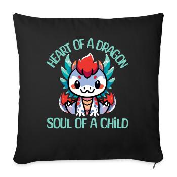 Coeur d’un Dragon, âme d’un enfant fantaisie chemise - Coussin et housse de 45 x 45 cm - noir - Devant