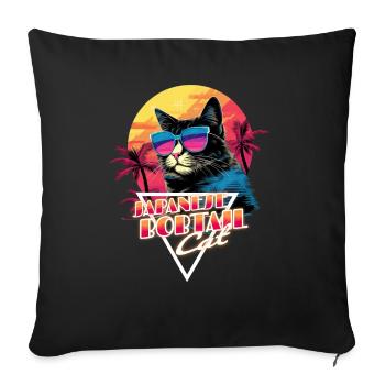 Retro Wave Japanese Bobtail Cat Miami Shirt - Sofa pillow with filling 45cm x 45cm - black - Front