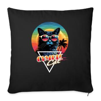 Chemise Retro Wave Cymric Cat Miami - Coussin et housse de 45 x 45 cm - noir - Devant