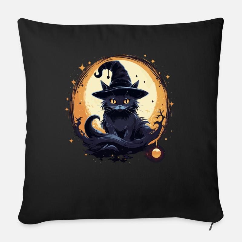 Schwarze Katze mit Hexenhut - Sofakissen mit Füllung 45 x 45 cm - Schwarz