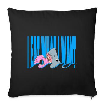 Je mange ce que je veux | Requin mangeant un beignet - Coussin et housse de 45 x 45 cm - noir - Devant