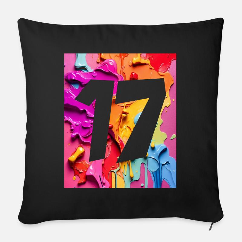 NR. 17 NUMMER 17 BUNT 17. GEBURTSTAG - Sofakissen mit Füllung 45 x 45 cm - Schwarz