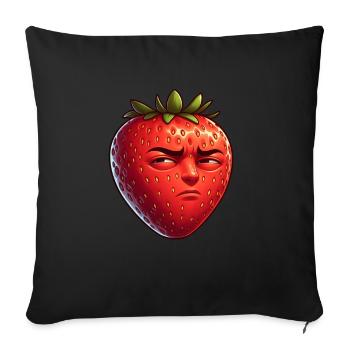 Vilain Fraise Dessin animé Fruit Drôle Ironique - Coussin et housse de 45 x 45 cm - noir - Devant